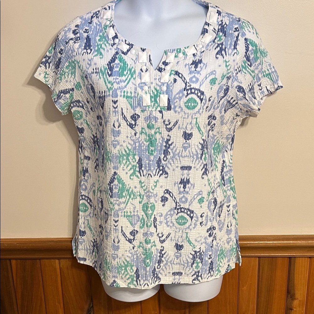 Women's Blue and Green Patterned Top Size PL